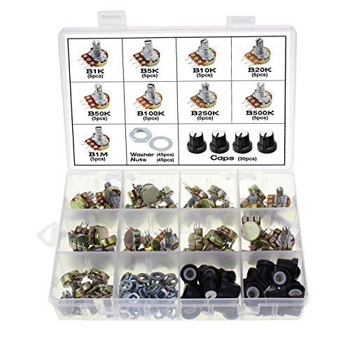Wimas 45PCS 9 Values Linear Potentiometer 3 Terminal Rotary Potentiometer with Cap Nuts and Washer 1K 5K 10K 20K 50K 100K 250K 500K 1M