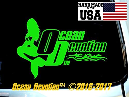Mermaid V2 “Ocean Devotion™” Vinyl Decal/Sticker 7w x 5.5h inches - Salt Life, Reel Life, Beach Life, Sea Life, Surf, Surfing, Fishing, Automobile, Car, Truck, Boat, Window