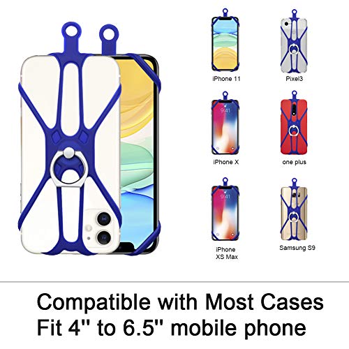 Cell Phone Lanyard, COCASES Crossbody Neck Strap Silicone Phone Holder with Ring Stand for iPhone, Galaxy & Most Smartphones (Blue) - Thumbnail 2