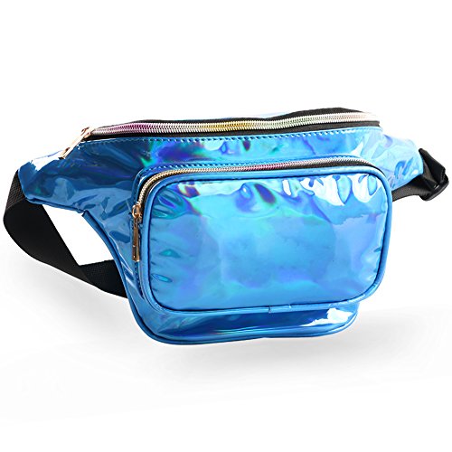 Mum's memory Metallic Hologram Fanny Pack â€“ Outdoor Sport Waist Pack for Running, Hiking, Traveling for Women and Men (Blue)