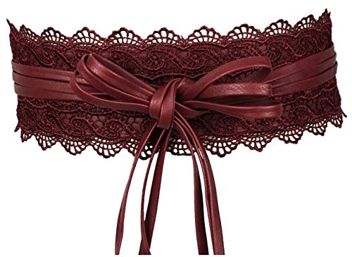 Lovful Women's Bowknot Lace Self Tie Wrap Around Obi Waist Band Cinch Wide Boho Belt,WineRed,One Size - Thumbnail 5
