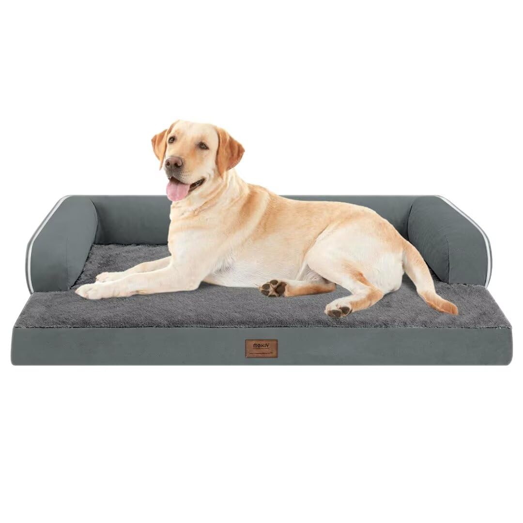 Large Dog Bed Orthopedic Washable - Memory Foam - XXL Large Big Dogs - Beds Bolster Pet - Couch Sofa - Waterproof with Removable Cover - Dark Grey Dog Bed Image