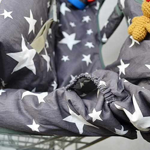 Cotton Shopping Cart Cover for Baby, Toddler High Chair Cover with Cell Phone Carrier-Summer Grocery Cart Cushion for Boy or Girl Large Size Star Print