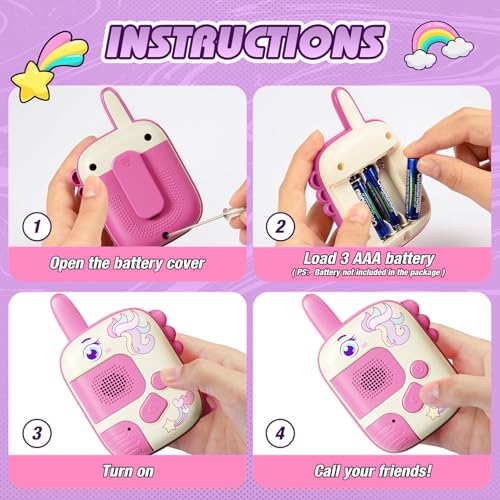 2PCS Walkie Talkie for Kids, Outdoor Adventure Toys with 1000ft Range, Compact & Durable, Ideal Gifts for 4-9 Year Old Girls (A)