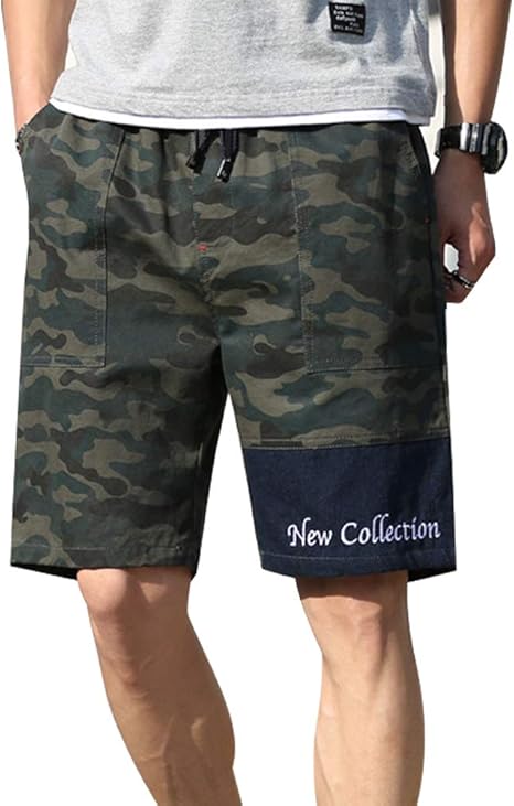 mens camo shorts elastic waist