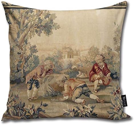 BLUETOP Aubusson Antique French Tapestry Pillow Cover, 18 x 18 Inch Winter Holiday Farmhouse cotton Cushion Case Decoration for Sofa Couch