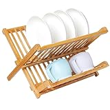 Collapsible Wooden Dish Rack, Bamboo Holding Plate Holder, Cup Drying Strainer