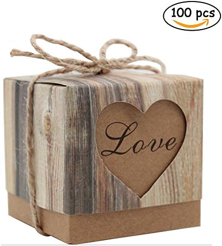 REGUBI 100PCS Candy Boxes Love Wedding Bonbonniere Vintage Twine Gift Bag for Wedding Party Birthday Bridal Shower Decoration (100)