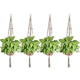 Zealor 4 Pack Plant Hanger Macrame Jute 4 Legs 40 Inches Plant Holder for Indoor Outdoor Balcony Ceiling Patio Deck