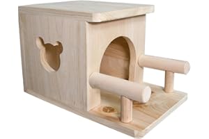 CHIIRAKU Chinchilla House Pet House Chinchilla Hideout Natural Wooden No Paint Wooden peg Safe Durable Teeth Grinding (Veranda)