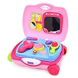 Geefia Makeup Suitcase Beauty Salon Fashion Makeup Vanity Play Set for Kids Pretend Play with Music and Light
