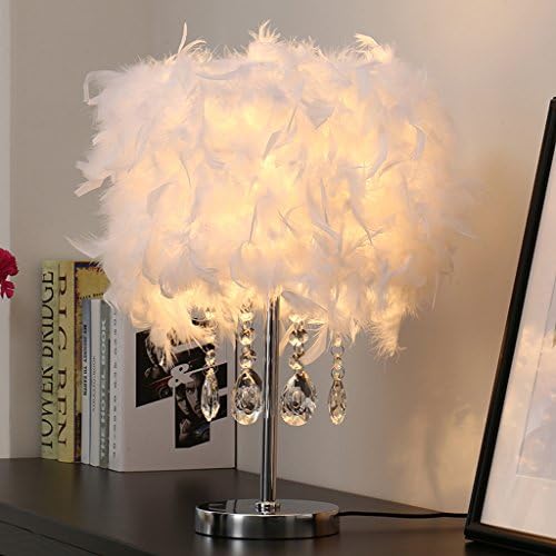 MILUCE Creative Modern Bedroom Bedside Lamp Princess Wedding Crystal Feather Table Lamp Decorative Lighting ( Color : Silver , Size : White )