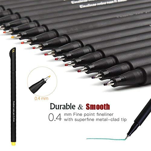 24 Fineliner Color Pens Set, 0.4mm Fine Line Colored Sketch Writing Drawing Pens for Bullet Journal Planner Note Taking and Coloring Book, Porous Fine Point Pens Markers