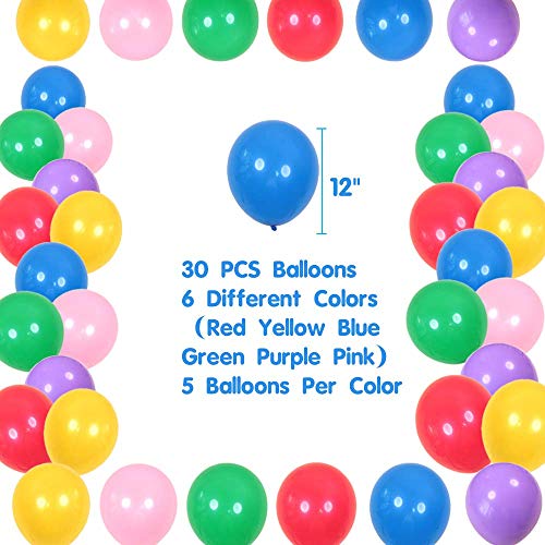 Birthday Decorations Party Supplies, 55PCS Colorful Birthday Decorations, Happy Birthday Banner, 6 Pom Poms Flowers, Round Paper Garland, 12 Hanging Swirl, 30 Balloons for Party Supplies