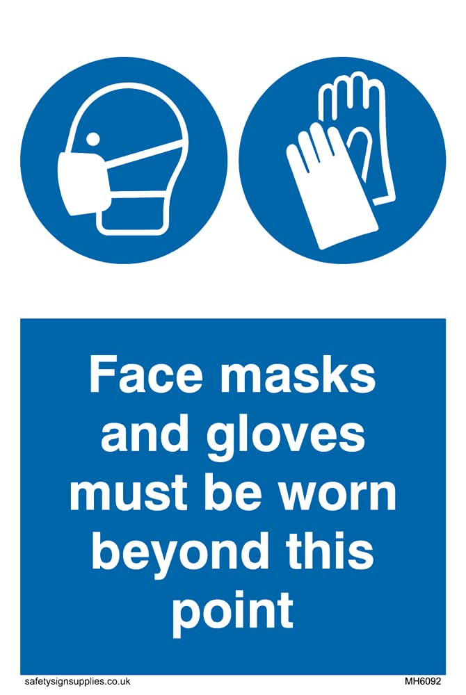 Pack of five - Face masks and gloves must be worn beyond this point Sign - 100x150mm - A6P