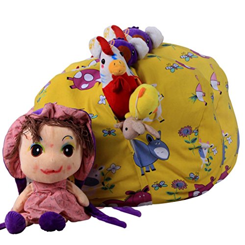 Auwer Stuffed Animal Storage Kid Bean Bag Chair - Plush Toy Storage for your Child's Stuffed Animals and Blankets (A 2)