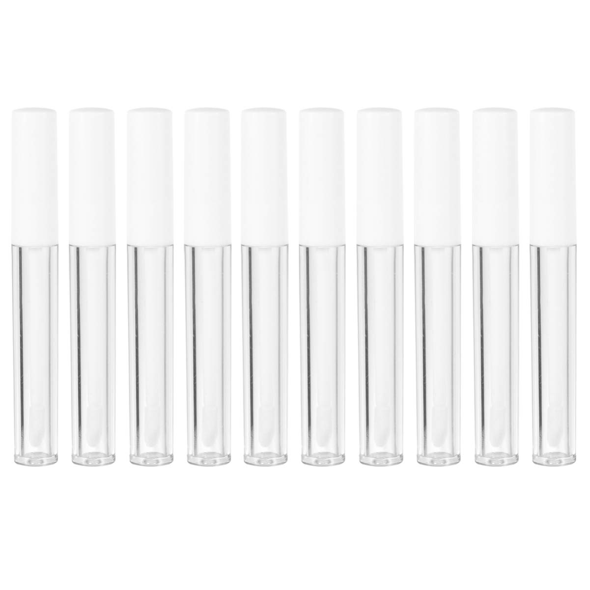 Beaupretty Empty Lip Gloss Tubes Containers,2.5ml Clear Refillable Lip Balm Bottles Plastic Lipstick Tube with Wand for Makeup Travel,10pcs(White)