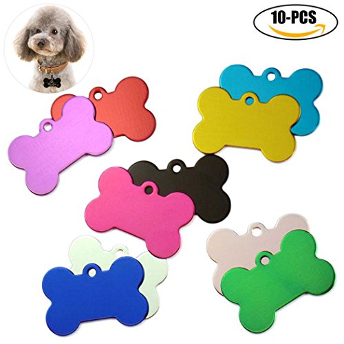 Legendog Dog Tag, 10Pcs Dog ID Tag Bone Shape Aluminum Pet Personalized Tag without Engraving for Cat Dog S