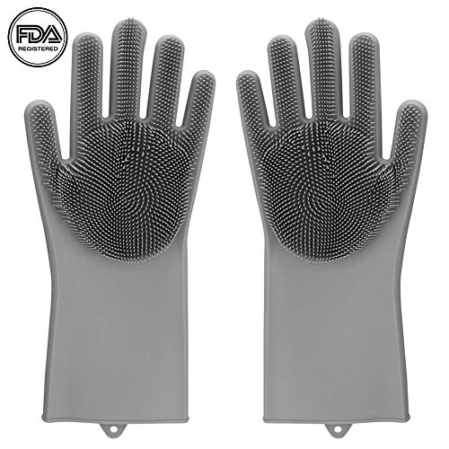 Magic Silicone Cleaning Gloves Dishwashing Scrubber - 1 Pair Reusable Dish Wash Scrubbing Sponge Gloves with Bristles, Great for Washing Dish, Kitchen, Car, Bathroom. (Gray) - Thumbnail 7