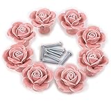 Aketek 8PCS Ceramic Vintage Rose Floral Door Knobs Handle Drawer Kitchen Screw -White/Pink