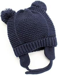 Baby Beanie Earflaps Hat - Infant Toddler Girls Boys Soft Warm Knit Hat Kids Winter Hat with Fleece Lining (Dark Blue,S)