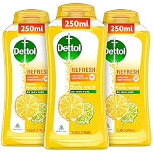 Dettol Body Wash and Shower Gel for Women and Men, Refresh (Pack of 3 – 250ml each) | Soap-Free Bodywash | 12h Complete…