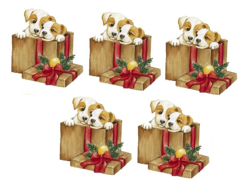 Christmas Puppies in a Christmas Parcel Card Making Toppers Craft Toppers Crafting x 5