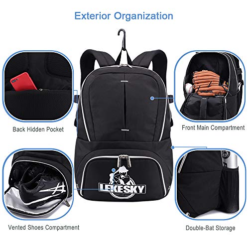 image for Lekesky Baseball Equipment Bags for Youth and Adults with Vented Shoe 