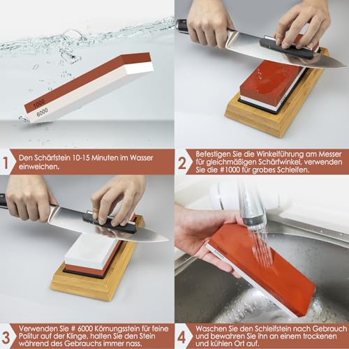 Shan Zu Sharpening Stone 2-in-1 Whetstone Grindstone for Professional Sharp Knife, Grit 1000/6000 with Non-slip Silicone Holder