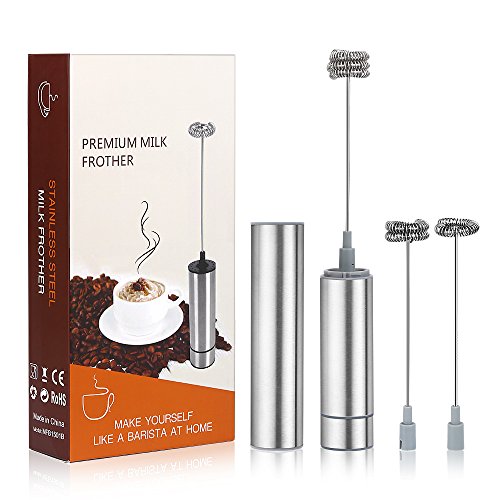 Senignol Electric Milk Frother, Handheld Foam Maker Drink Mixer for Coffee, Hot Chocolate, Frappe, Matcha, Latte, Cappuccino, Battery Operated Stainless Steel Whisks, 3 Types of Round Spring Heads