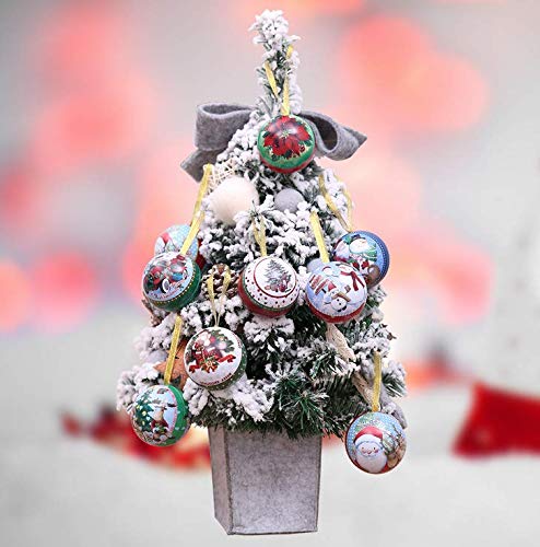 LUCKSTAR 9Pcs Tinplate Round Ball Boxes, Reindeer Santa Tree Hanging Decorations for Show Window,Family Gathering,Office