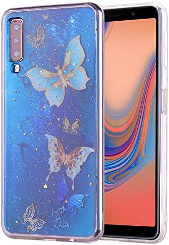 Soft Glitter Back Cover for Samsung Galaxy A70,Galaxy A70 Case [Gold Foil Embedded] Glitter Bling Sparkle Slim Protective TPU Bumper Clear Fashion Girls Case for Samsung Galaxy A70 ,Blue butterfly