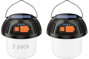 MUKKURI Camping Lantern Solar Rechargeable, LED Tent Light Ultra Bright for Camping (Eclectic, Black-2 Pack)