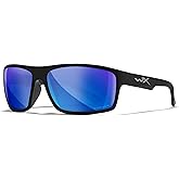 Wiley X Peak Captivate Polarized Sunglasses, Safety Glasses for Men and Women, UV Eye Protection for Shooting, Fishing, Biking, and Extreme Sports, Matte Black Frames, Blue Mirror Tinted Lenses