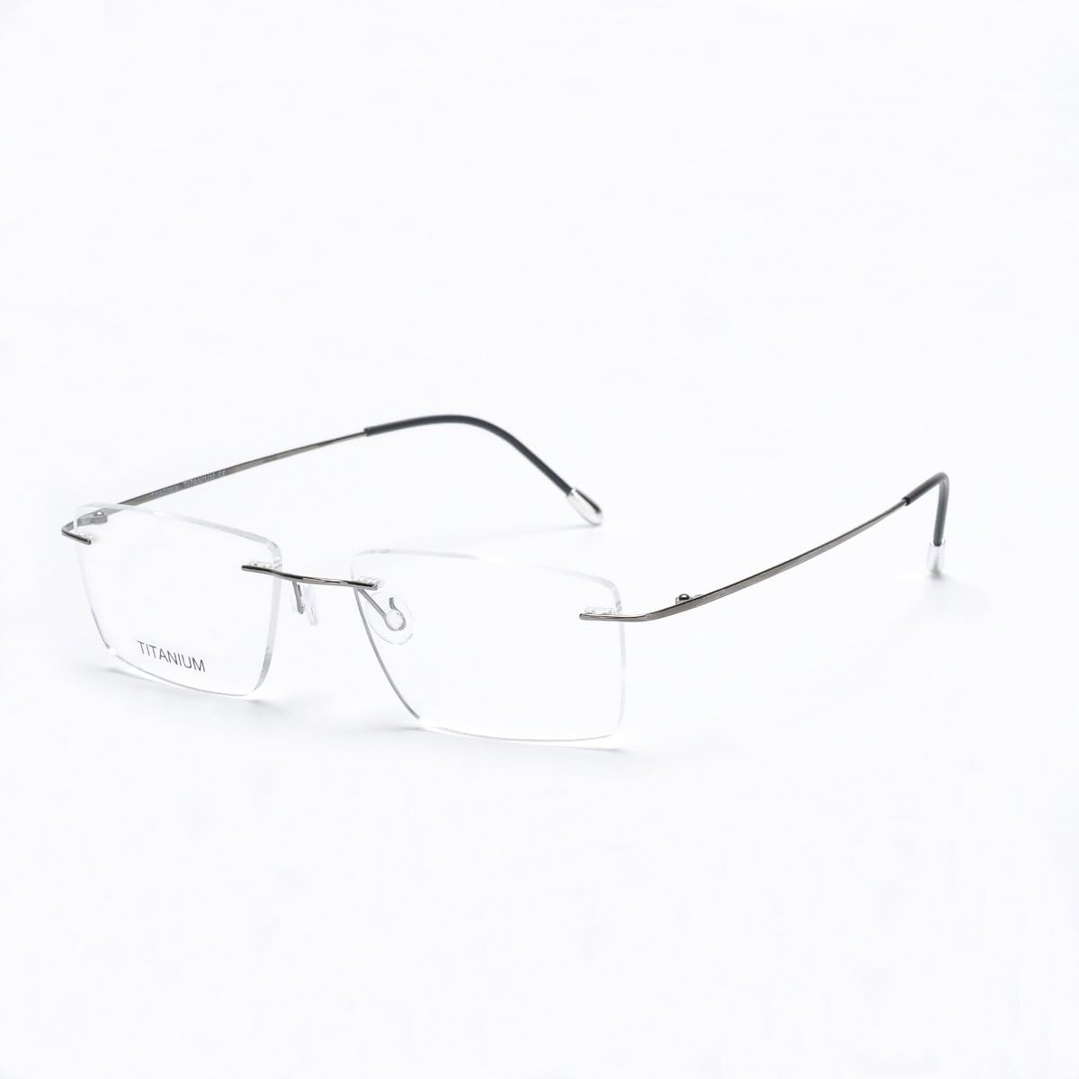 DUKEROY Titanium Rimless Eyeglasses Frame 4 Colour Vintage Men Women Eyewear Gold Black Gun Silver Set of 1 16011 (Bright Gun B)