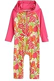 Coolibar UPF 50+ Baby Hooded One-Piece Swimsuit - Sun Protective (6-12 Months- Pink Tropical Floral)