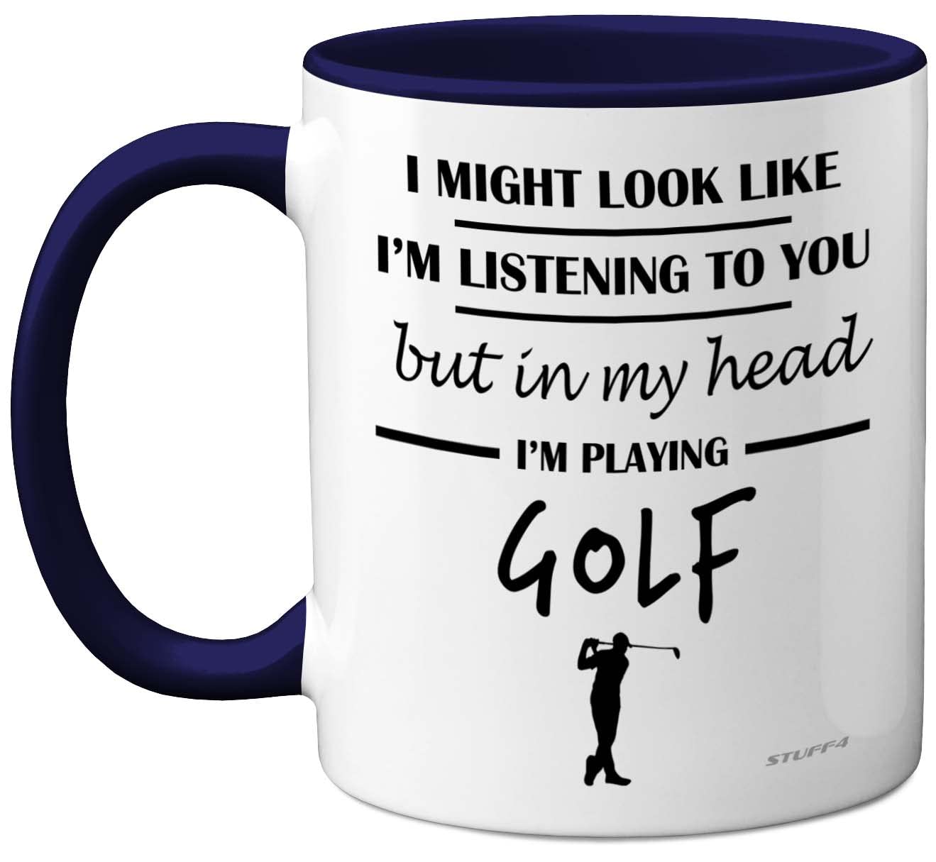 Stuff4 Golf Gifts for Men - Funny Golf Presents for Men, Gifts Golfers Presents, Lover Gift Ideas, 11oz Ceramic Navy Blue Handle Premium Mugs (MUG-ST10-WNB-INMYHEAD-GOLF-FBA)