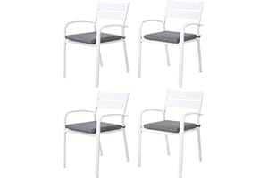 Soleil Jardin Outdoor Aluminum 4-Piece Patio Dining Chairs with Cushions, Stackable Bistro Chairs for Balcony, Garden, Backyard, White Finish & Grey Cushion