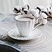 BTäT- Tea Cups and Saucers, Set of 4 (6 oz) with Gold Trim and Gift Box, Cappuccino Cups, Coffee Cups, White Tea Cup Set, British Coffee Cups, Porcelain Tea Set, Latte Cups, Espresso Mug, White Cups