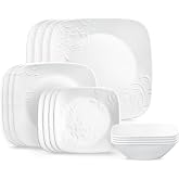 Corelle Cherish 16pc Dinnerware Set, Service for 4, 8 Plates 8 Bowls, Chip &amp; Break Resistant, White Corelleware