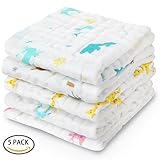 Baby Washcloths, Ricdecor Soft Bath Towels Cotton Cloth Muslin Reusable Wipes Dye Free Perfect for Baby Bath 6 Pack 10”×10” (Pattern 5Pack)