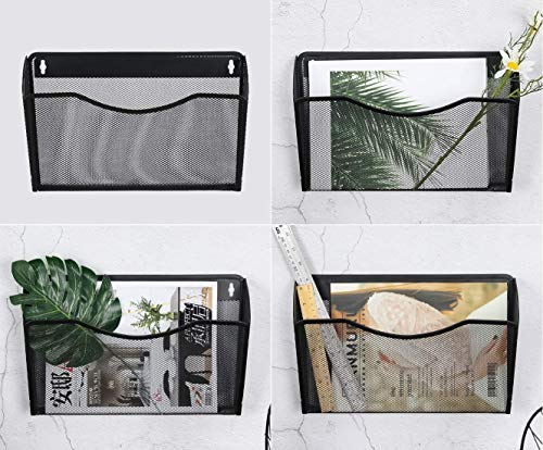 Klickpick Office Mesh Metal 6 Pockets Office Wall Mount Hanging File Folder Organizer Holder Rack Wall Files Magazine Organizer Holder (Black)