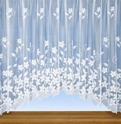 STUNNING White Floral Jardiniere Net Curtain Panel 150x36: Amazon.co.uk
