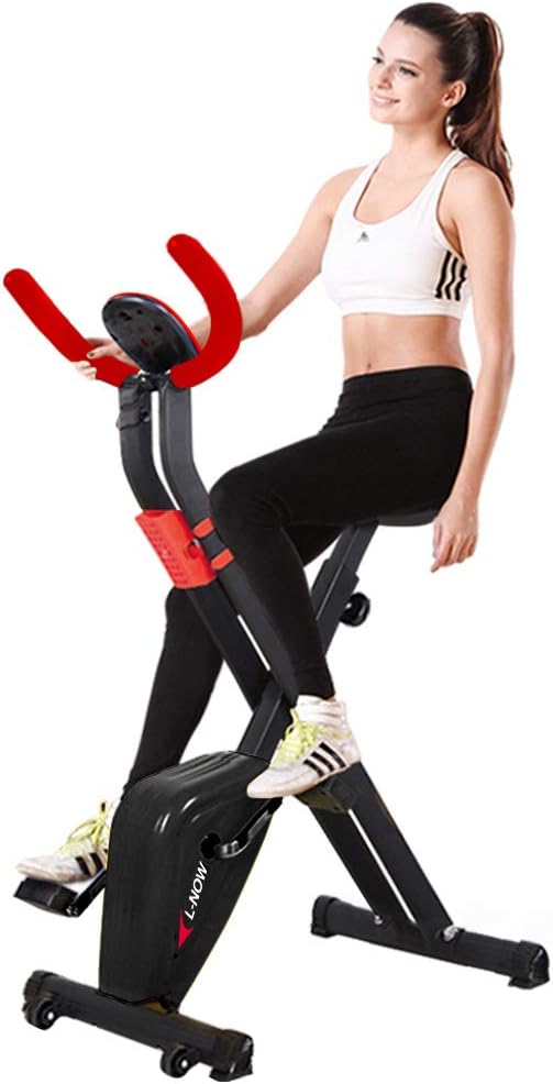 pooboo Folding Exercise Bike Indoor Cycling Bike Upright Stationary Bicycle X Bike with LCD Monitor