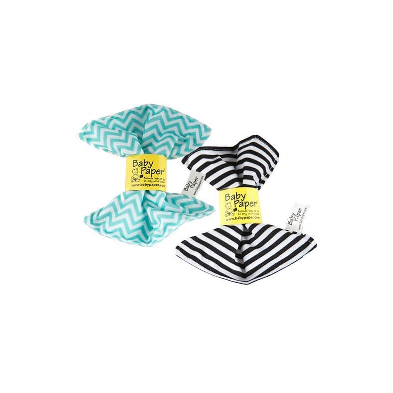 Baby Paper – 2 Pack of Crinkly, Sensory Toys, Black & White Stripe, Turquoise Zig Zag
