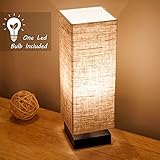 Lifeholder Bedside Table lamp with Warm White LED Bulb, Minimalist Nightstand Table Lamps, Bedside Desk Lamp with Fabric Shade for Bedroom Living Room Kids Room College Dorm Office