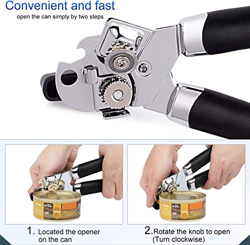 Manual Can Opener, HAUSPROFI Food Grade Stainless Steel 3-IN-1 Handy Can Bottle Openers with Smooth Edge, Non-electric Can Jar Opener Kit with Anti Slip and Ergonomic Hand Grip