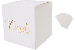 Wedding Card Box, Elegant White Card Receiving Box with Gold Foil, Raffle Ticket Box Money Holder with 10 Blank Cards for Par