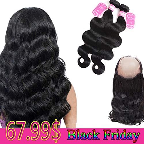 Brazilian Hair 360 Lace Frontal with Bundles Body Wave 12 14 +10 inch 360 Frontal with Bundles Pre Plucked 360 Closure…