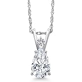Gem Stone King 14K White Gold White Moissanite and Lab Grown Diamond Pendant Necklace for Women | 1.04 Cttw | Gemstone Birthstone | Pear Shape 8X5MM | With 18 Inch Chain